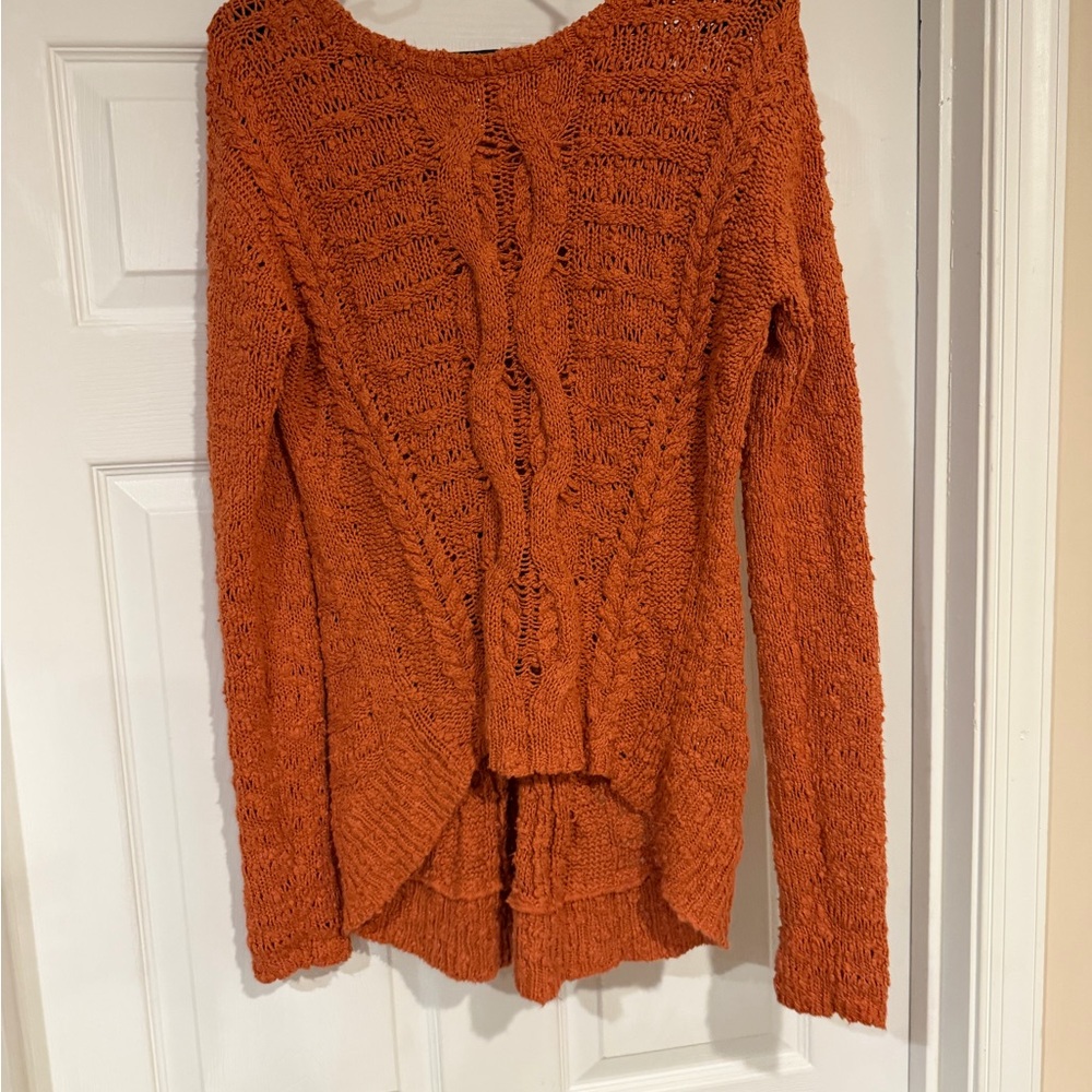 Moth by Anthropologie Open-Knit Cable-Back Sweater - Rust Orange